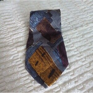 MONDO UOMO Men's 100% Handmade Silk Necktie ITALY Geometric Gray/Tan/Blue